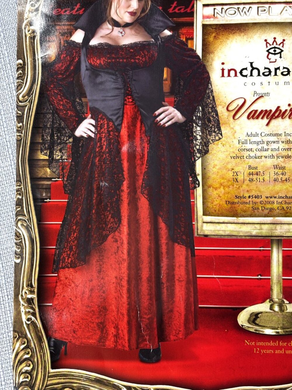 Vampiress Sexy Red Velveteen Dress Blk Satin Vest InCharacter Costume NWT NOS
